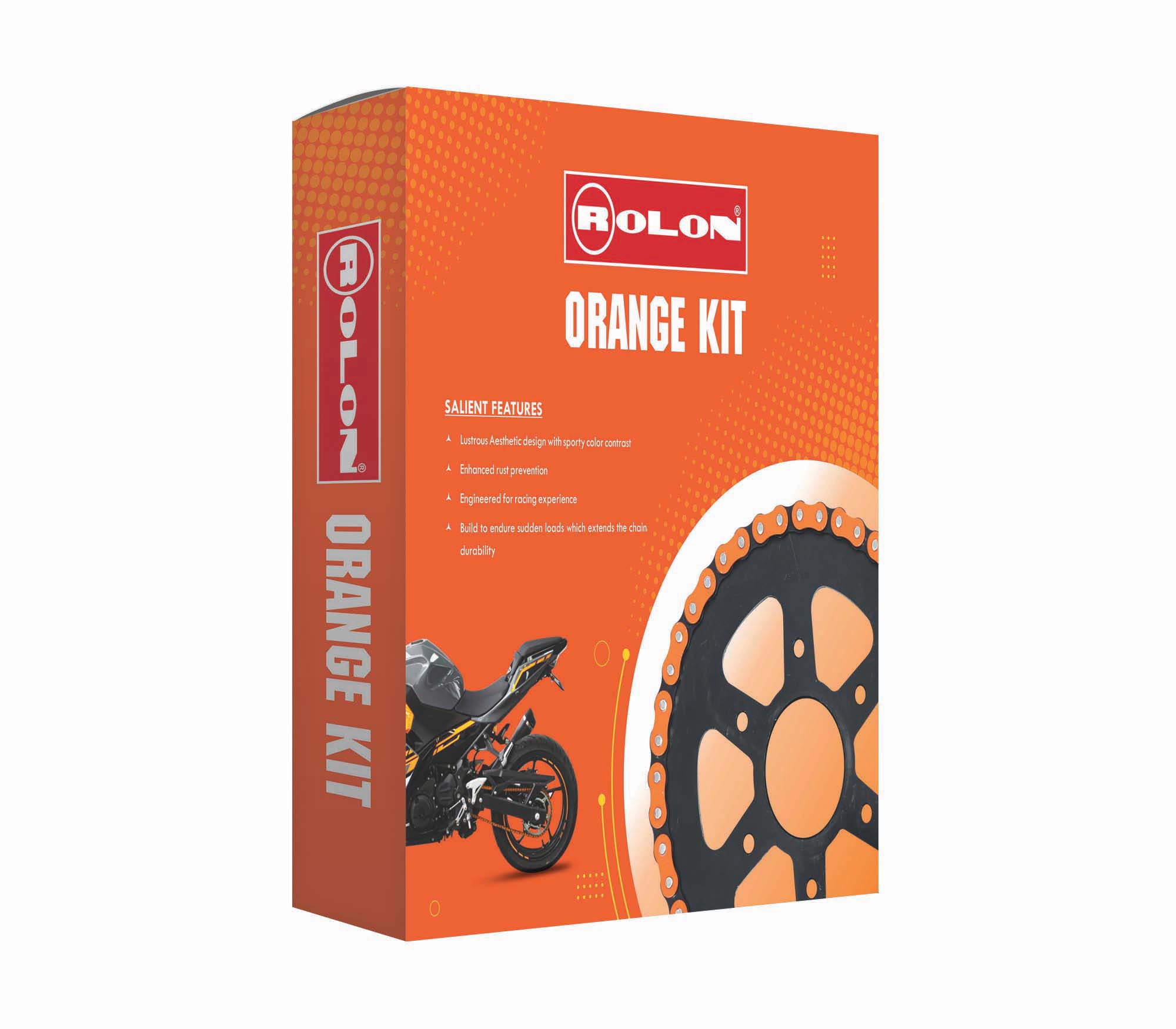Orange Chain and Sprocket kit for PULSAR NS 200 NEW - KIT HPORO 376